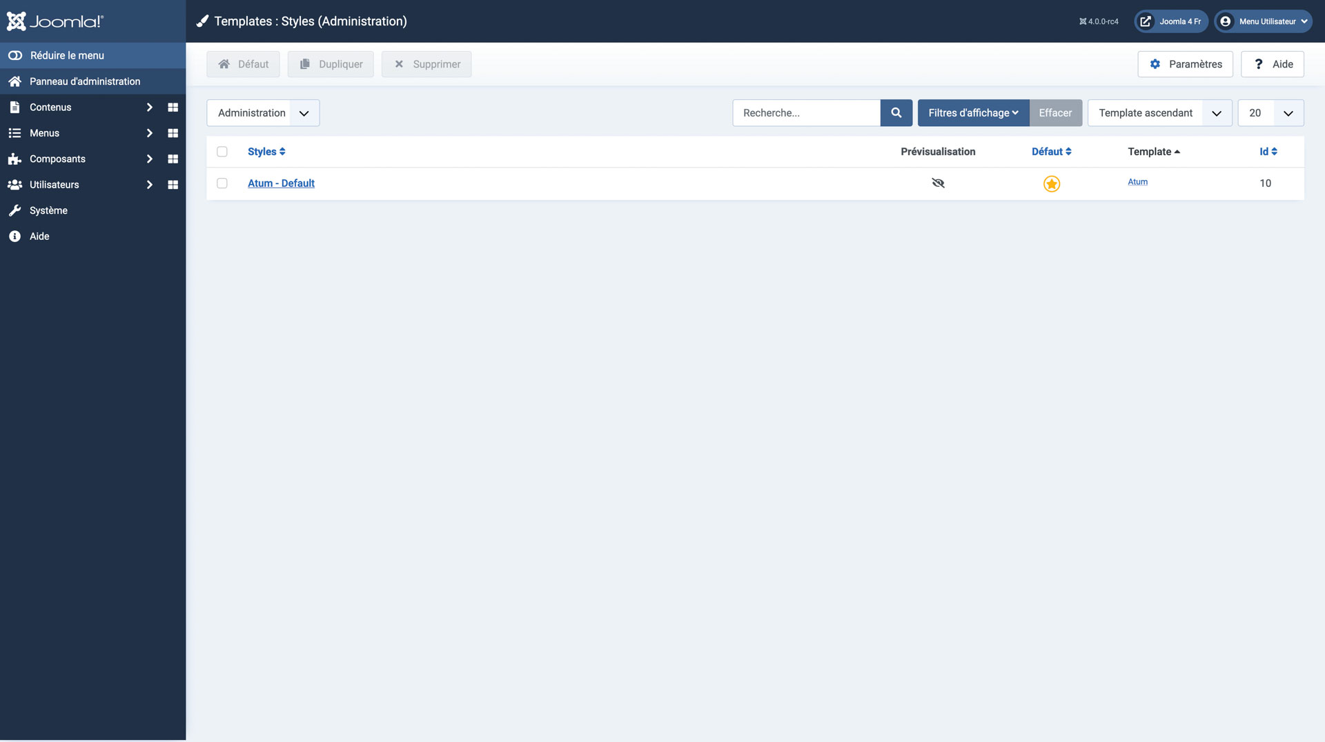 Paramétrer le template administrateur de Joomla! 4