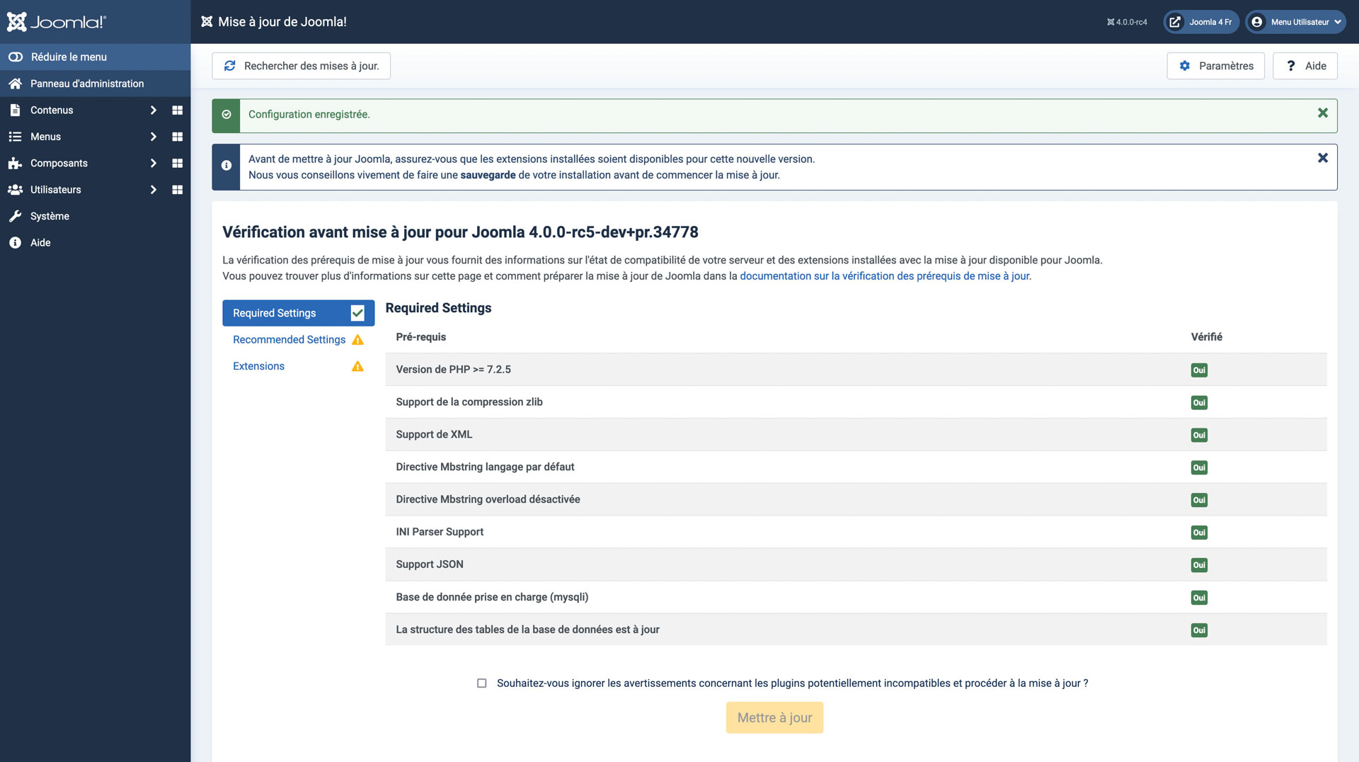 Contrôler les mises à jour de Joomla!