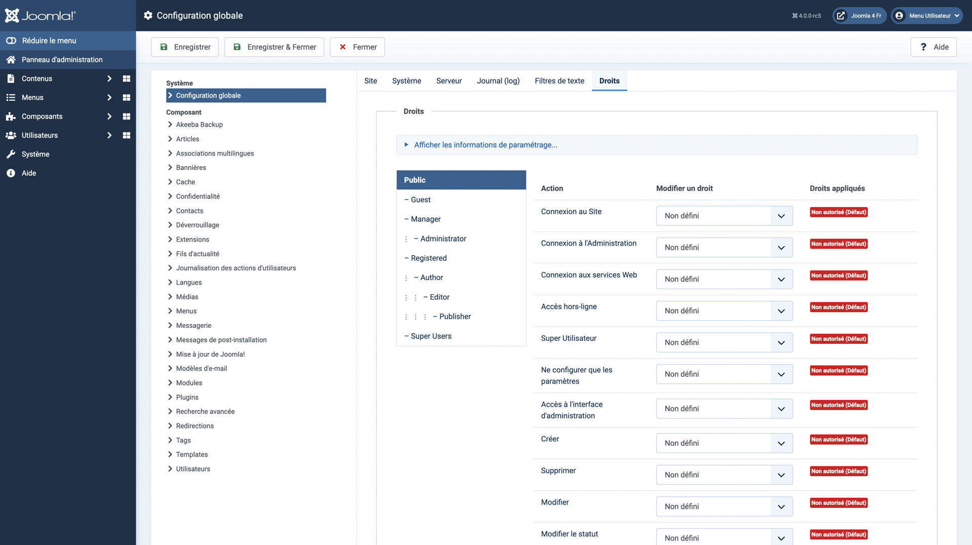 Gestion des droits d'utilisateurs Joomla! 4